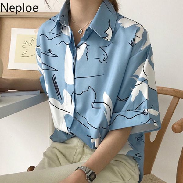 

women's blouses & shirts neploe harajuku print women arrival turn-down collar short sleeve blouse korean loose ladies 43887, White