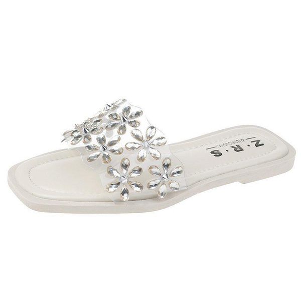 

slippers flat women shoes woman slides crystal bling shine summer casual clear beach flip flops plus size, Black