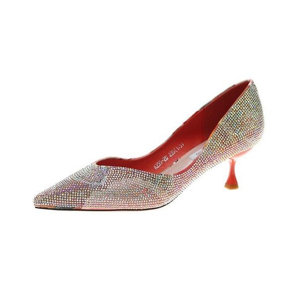 

dress shoes french girl high heel women's pointed female 2021 tide wild fashion rhinestone shallow mouth single, Black