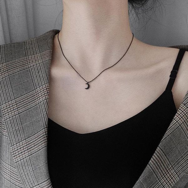 

gothic style black zircon moon pendant necklaces for women girls choker fashion jewelry gifts chokers, Golden;silver