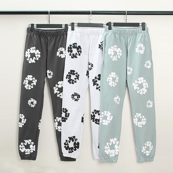 

men's pants floral cloud print straight terry joggers sweat men and women high street drawstring oversize baggy casual sweatpants, Black