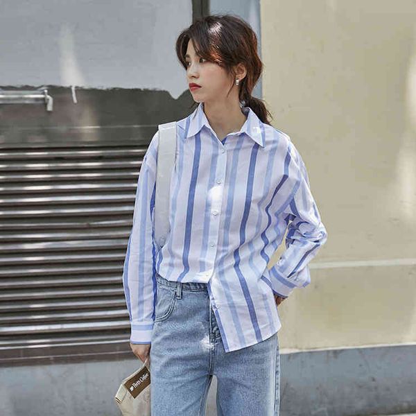 

spring solid vintage shirt female oversize long sleeve girls blouse plus size stripe women blouses femme blusas 210417, White