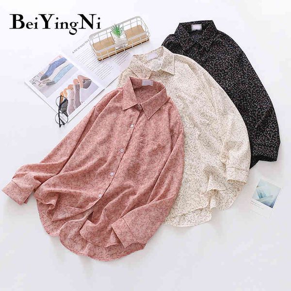 

foral printed shirts women casual oversized harajuku streetwear chiffon blouses for woman long sleeve autumn blusa 210427, White