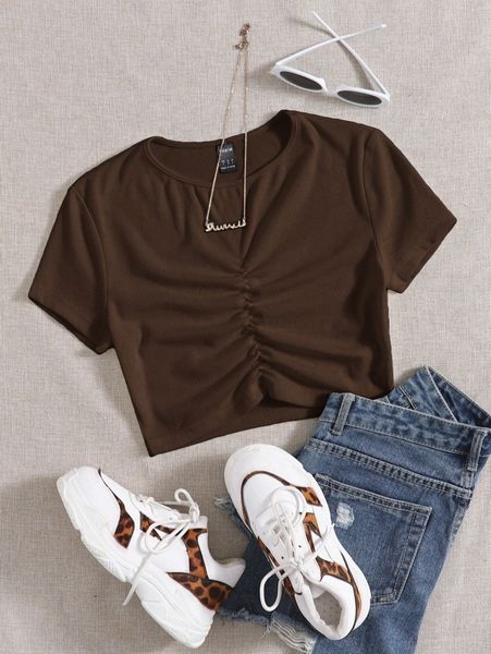 

ruched front solid tee k8lg#, White