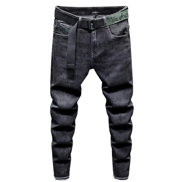 

men's jeans high-end denim feet brand spring autumn elastic straight leg korean style trendy wild long pencil pants, Blue