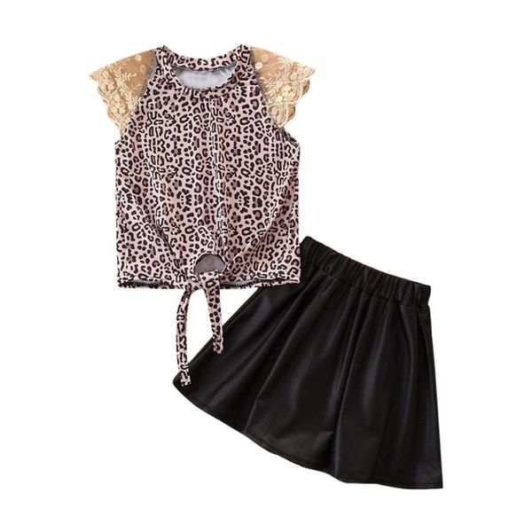 

clothing sets 2021 kids clothes girls 2 pcs toddler baby summer lace leopard +leather skirts outfits set girl, White