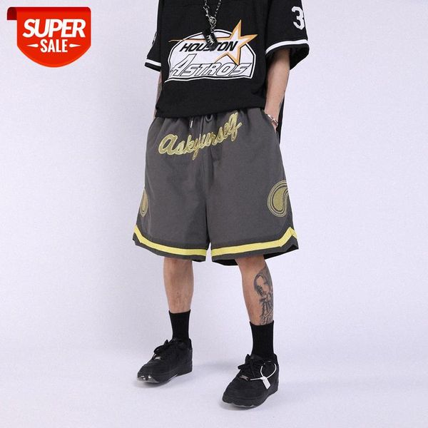 

hip hop contrast color letter embroidered shorts men's street cashew flower basketball casual pants #wu1d, Black