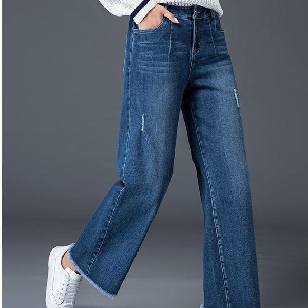 

women's jeans loose pants water wash female cowboy wide legs lady all-match comfortable girl high quality, Blue