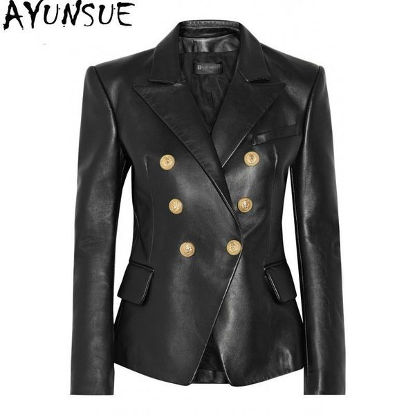 

women's leather & faux real genuine jacket women clothes 100% sheepskin coat fur spring autumn suit ol korean elegant, Black