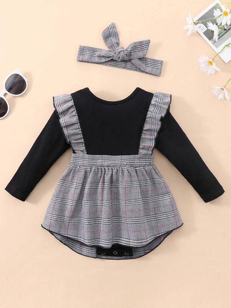 

baby girl plaid print ruffle detail dress with headband she, Red;yellow