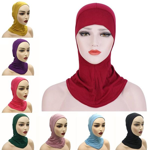 

pure color cap female muslim girl modal cotton solid base scarf adjustable comfortable and simple beanie/skull caps, Blue;gray