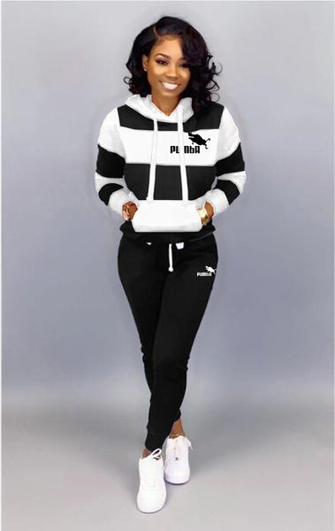 

Winter Tracksuit Women 2 Piece Set Sweatshirt Print Hoodies+Pants Sportwear Womens Sports Suit Female Hooded Set Hoodies Suit, White black2