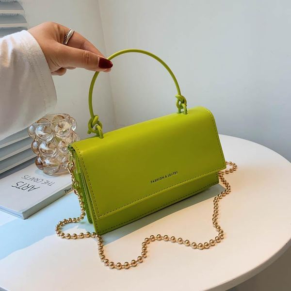 

evening bags tends women's pu leather crossbody bag with metal short handles summer fashion chain mini shoulder purses and handbags gre