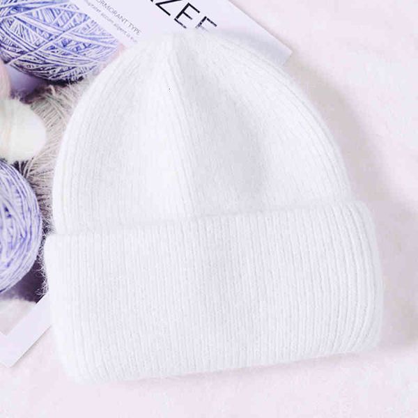 

2021 winter hat solid color soft beanies and women's hooded warm wool rabbit fur caps cashmere knitted s skullies, Blue;gray