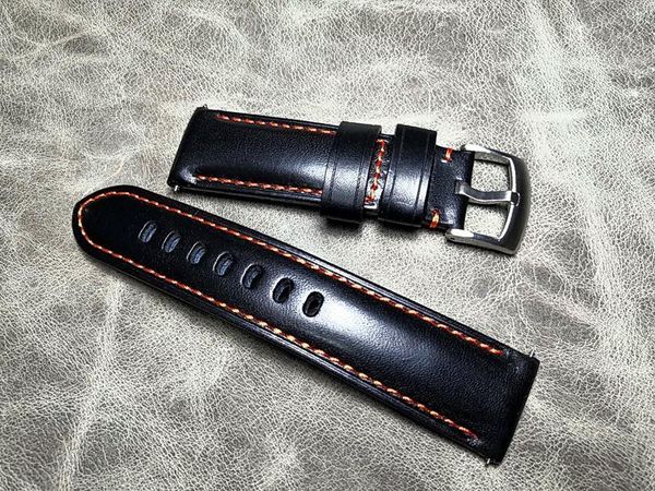 

watch bands handmade genuine leather 20mm 22mm 24mm thick cowhide strap men's black band universal watchbands, Black;brown