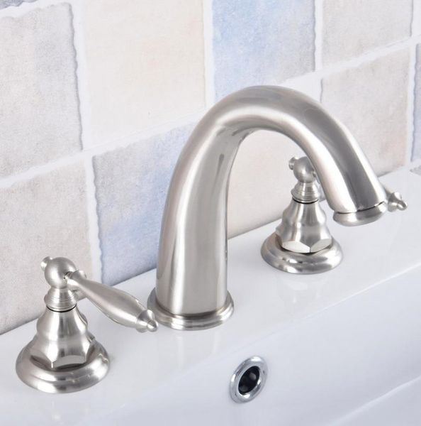 

bathroom basin faucet brushed nickel mixer tap sink double handles 3 hole nnf693 faucets