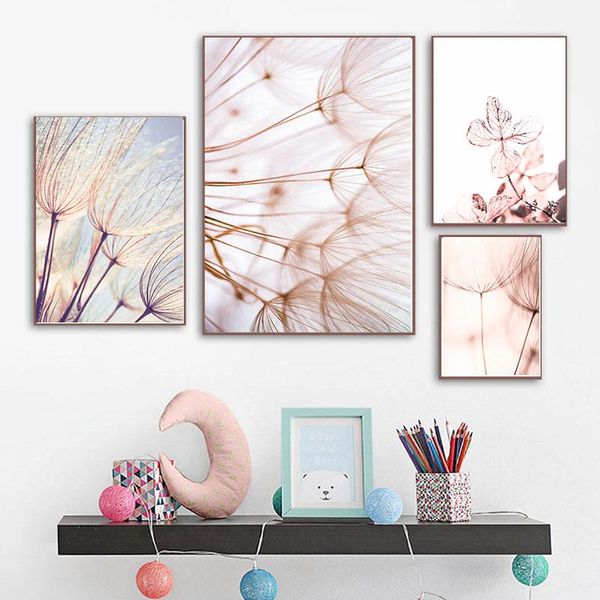 

nordic pink dandelion canvas painting plants posters and prints love quotes wall art pictures for living room decor paintings