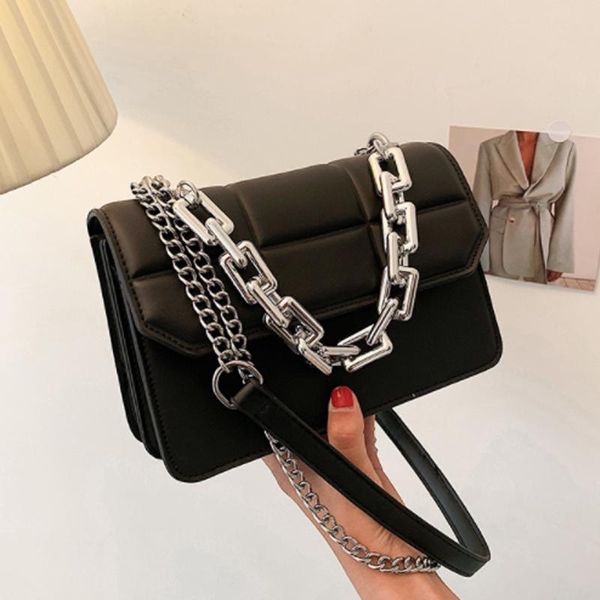 

evening bags fashion silver chain small square bag 2021 thick shoulder handbag strap