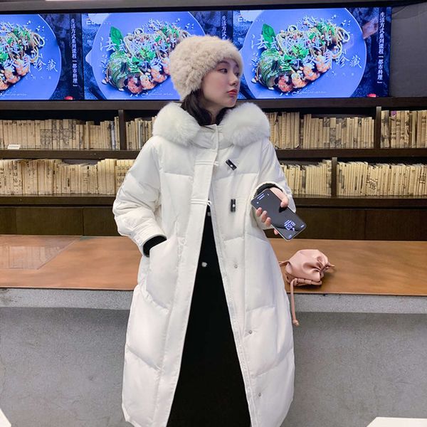 

xia shiwen's same fashion horn down cotton women's middle and long loose thickened jacket for women, Black