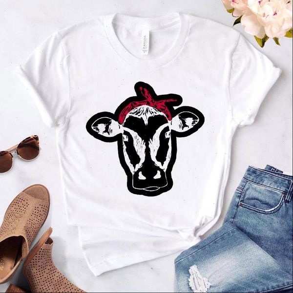 

women cute bandana bow cow printed t shirt summer white casual short sleeve for lady girl female clothes top