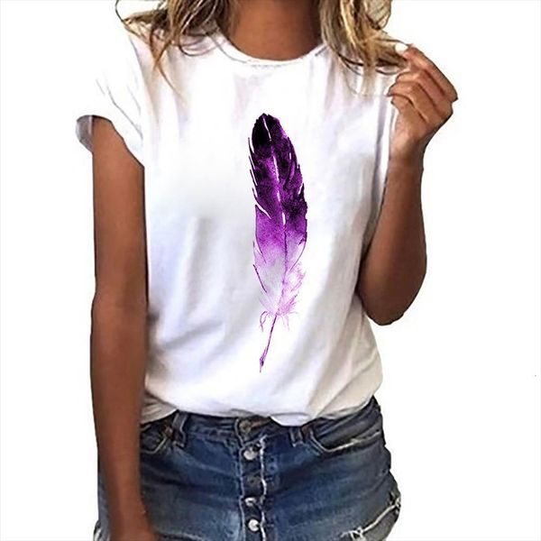 

Casual Summer Tee And Women Mens Tops Feather Aesthetic Fashion White Round Neck Ladies Short Sleeve, White;black