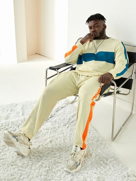 

extended sizes men cut and sew sweatshirt & sweatpants a5ju#, Gray