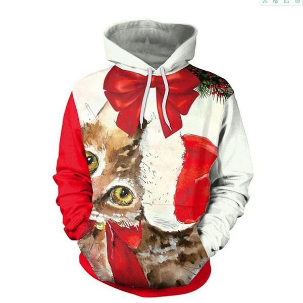 

men's sweaters men women funny cat ugly christmas sweater 3d realistic digital print pullover hoodie hooded sweatshirt couple xmas jump, White;black