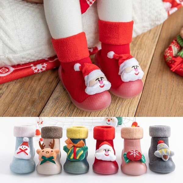 

first walkers 3m-3y toddler christmas 3d cartoon prints slipper socks shoes baby kids girls boys lovely non-slip soft bottom winter prewalke