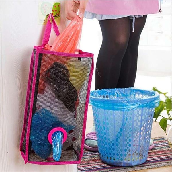 

hanging baskets durable mesh hollow garbage bags home blue/green/red storage bag hanging, extraction pouch