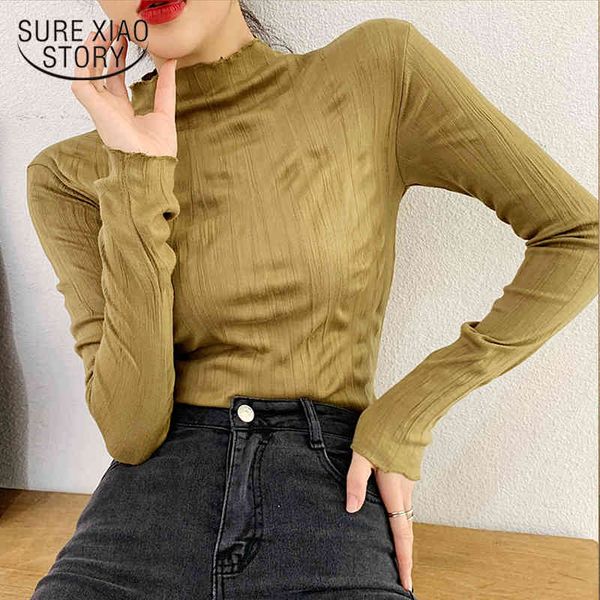 

spring half high collar pleated bottomed shirt women fashion long sleeve women's blouse solid cotton 12761 210521, White
