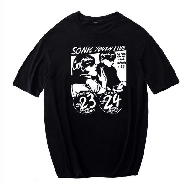 

sonic youth rock band men t shirts cotton hop hip vintage oversized streetwear nu metal tees clothing harajuku, White;black