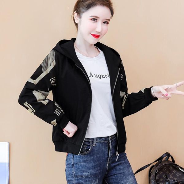 

women's jackets korean printed jacket autumn women fashion outwear long sleeve elegant coats female zipper overcoat, Black;brown