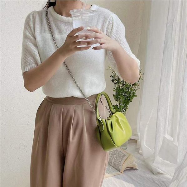 

evening bags pleated women handbags clouds purse 2021 trendy pu leather shoulder underarm bag chain messenger soild color sac main femme