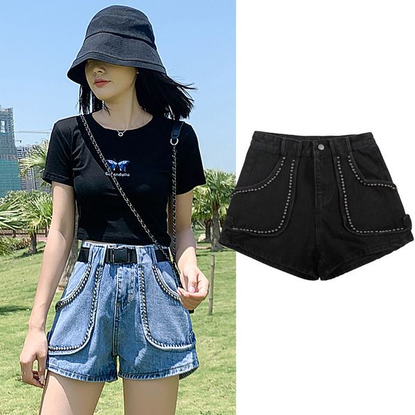 

women's slim a-line wide leg denim shorts loose 2020 summer korean high waist versatile pants, White;black