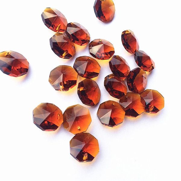 

chandelier crystal 100pcs/lot 14mm brown octagon beads in one hole for pendants glass curtain supplies