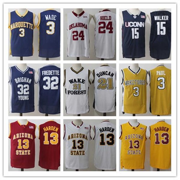 

men ncaa basketball jersey 3 wade 24 hield 15 walker 32 fredette 21 duncan paul harden 13 tank clothes sleeveless workout vest sports, Black