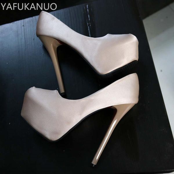 

dress shoes 14cm ultra high heels silk satin wedding party platform nightclub lady pumps fashion pointed women, Black