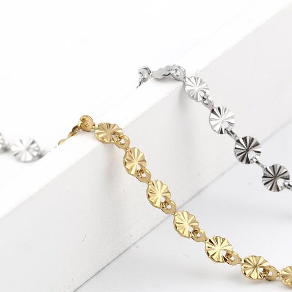 

anklets golden/silver simple stainless steel anklet for women carved round connector foot bracelet summer fashion jewelry gift 23cm-1pc, Red;blue