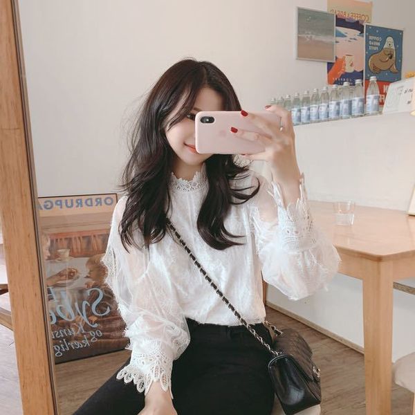 

embroidery lace shirt spring casual white long sleeve girls blouse plus size women blouses femme 210417