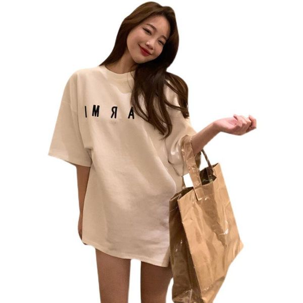

women's t-shirt half sleeve fashion loose korean medium long short letter embroidered summer, White