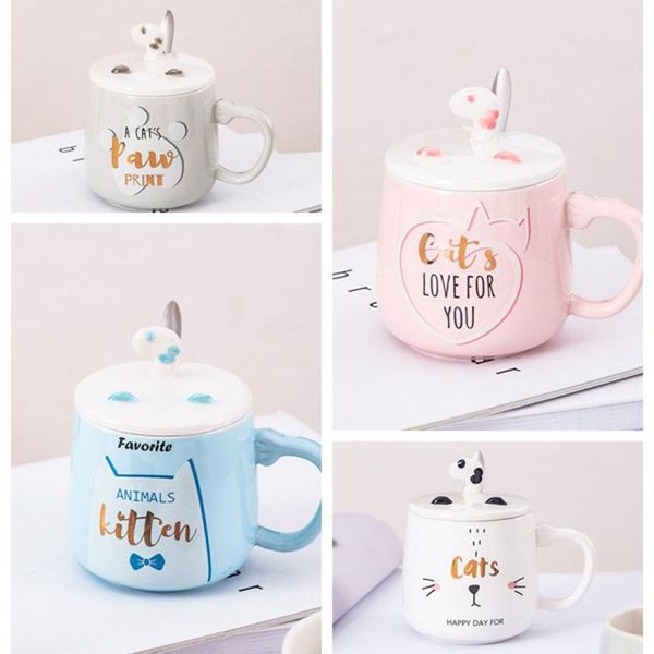 

mugs ceramic milk coffee mug mobile phone holder cartoon cat with lid spoon home office tea cup for friend lover's gifts