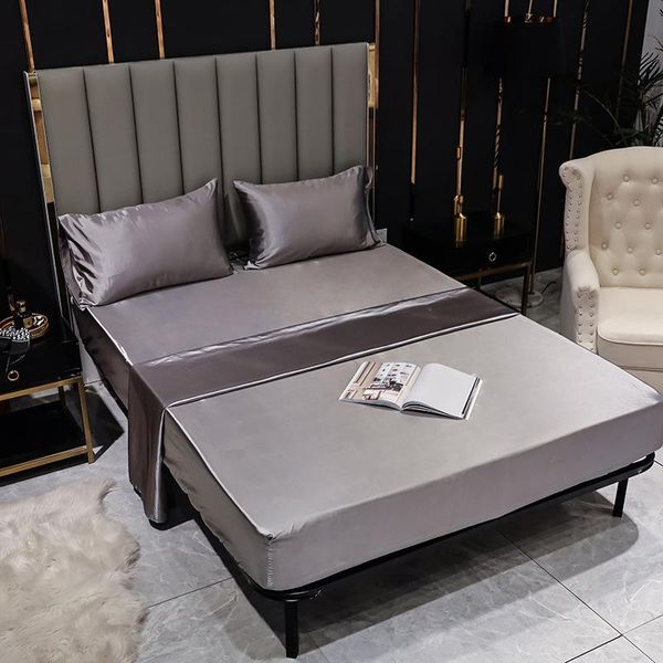

bedding sets faux silk satin bedsheet luxury home textile large pillowcases solid fitted bed sheets single twin full size couples bedroom se