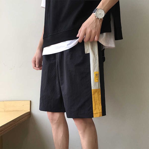 

summer mens shorts straight home men's thin print casual side stripe patchwork board 210714, White;black