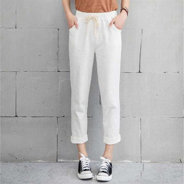 

women's pants & capris women casual harajuku spring autumn big size long trousers solid elastic waist cotton linen ankle length b37f, Black;white