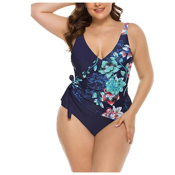 

one-piece suits bohemia women plus size takini tie up print vintage swimwear swimuit female retro bikini bodysuit for 2021 summer