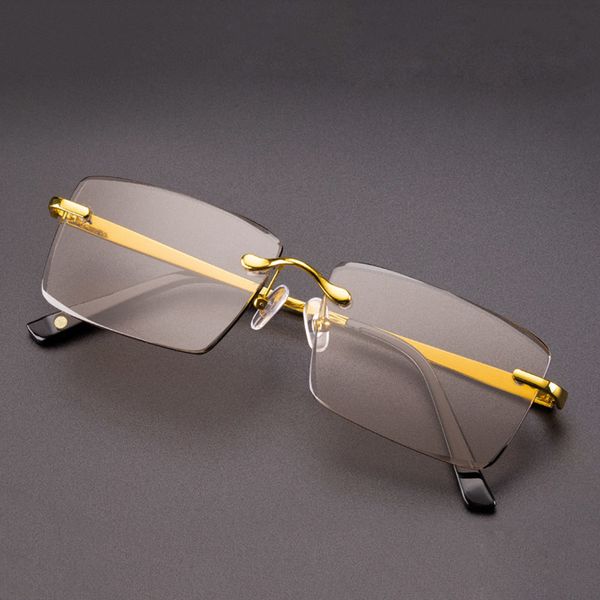 

designer luxuru rimless sunglasses men women retro natural crystal stone lens sun glasses driving goggles brown uv400 clear eyewear gafas, White;black