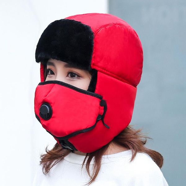 

berets winter bomber hats with breathing mask thick warm outdoor windproof earflap cap for women men ear protection hood leifeng hat, Blue;gray