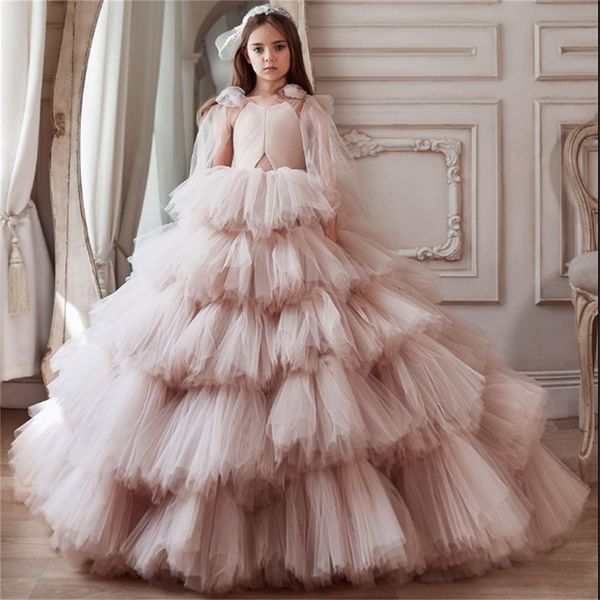 

2021 princess flower girl dresses for wedding v neck ruffles tiered skirts toddler pageant gowns tulle first communion dress, White;blue