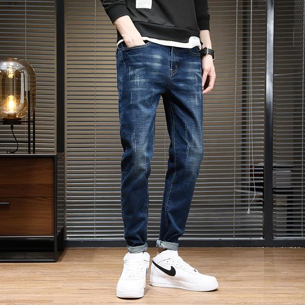 

men's jeans 2021 men vintage streetwear hip hop ripped biker destroyed frayed joggers skinny denim pants fashion 27-36, Blue