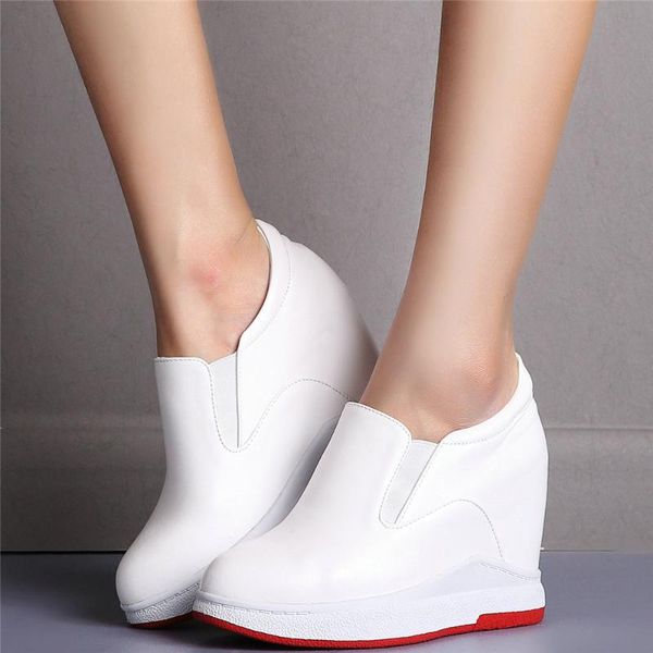 

boots platform wedges pumps shoes women genuine leather high heel ankle female low round toe fashion sneakers casual, Black